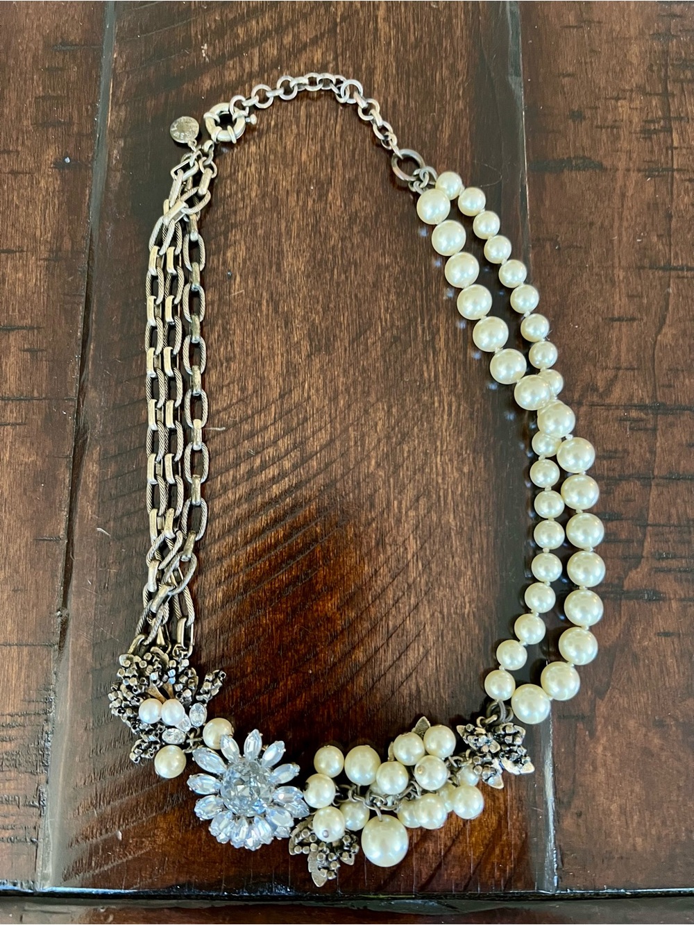 J.Crew Pearl Crystal Floral Statement Necklace Gold Tone Bridal - Picture 5 of 7
